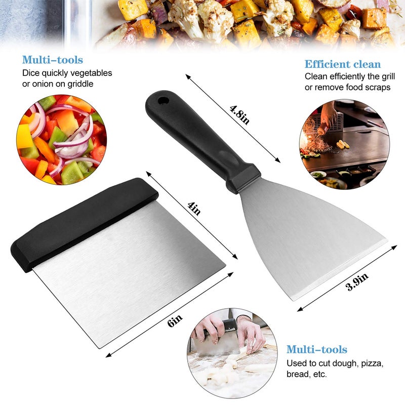 KITOOLBASE Flat Top Griddle Accessories Set for Blackstone and Camp Chef, Professional Grill Spatula Set with Burger Spatulas Scraper, BBQ Tool Griddle Utensils Kit for Men Outdoor Flattop Grills Cooking (Black) - Image 3